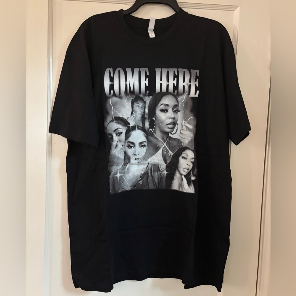 Black COME HERE Graphic Tee – Cotton Heritage XL Streetwear Y2K